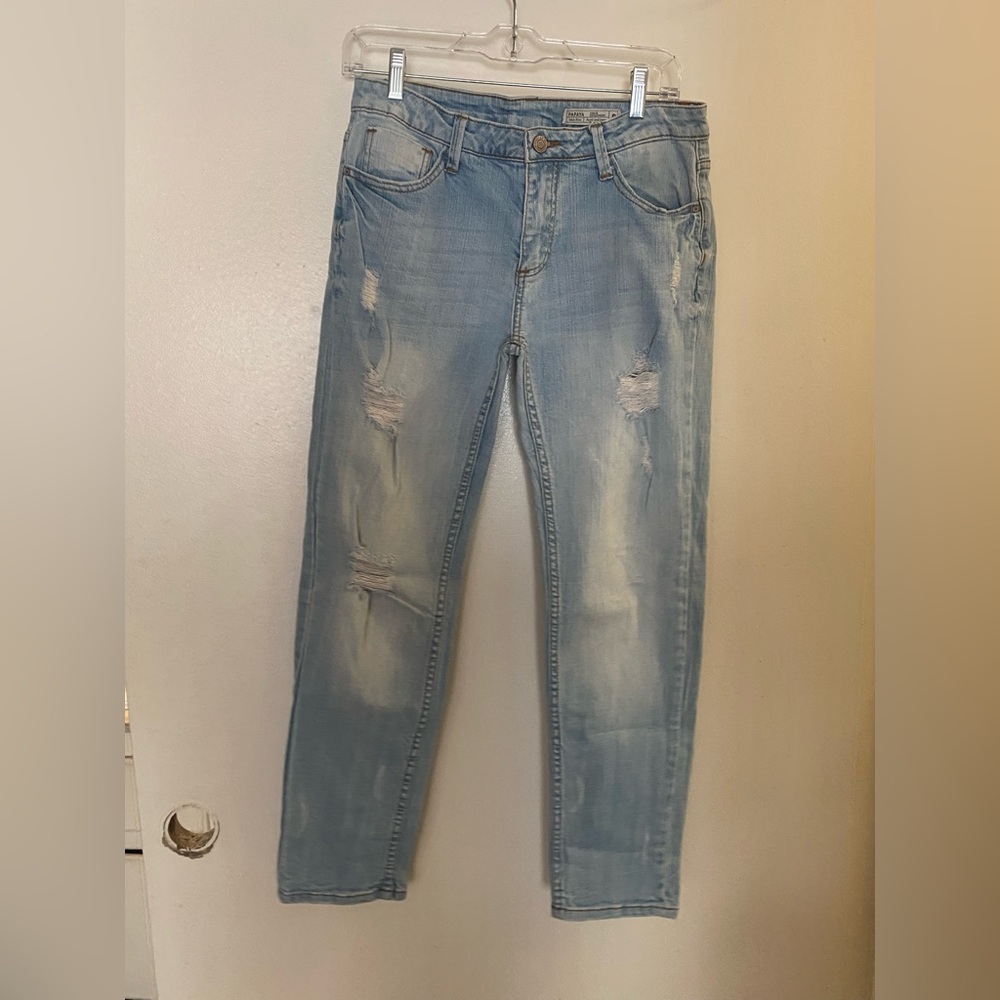 Womens Papaya Jeans 9 Light Blue Wash Boyfriend Mid Rise Distressed  30x27 30”